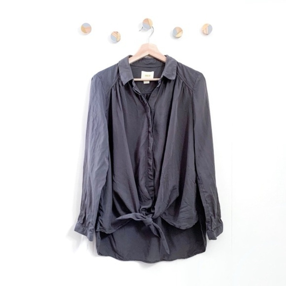 Anthropologie Charcoal Tie Front Blouse Size XS